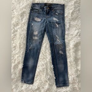 Express Distressed Skinny Jeans - Medium Blue